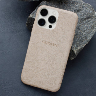 Coque iPhone 16 Pro Élégant Chic Motif Beige Embossant Texture Personn