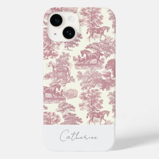 Coques Case-Mate iPhone Elégant Chic Pink Horse Toile Nom (Verso)
