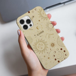 Coque iPhone 16 Pro Elégant Chic tendance Golden Celestial Zodiac