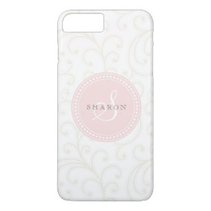 Coque iPhone 8 Plus/7 Plus Élégant ciré beige blanc motif floral monogramme
