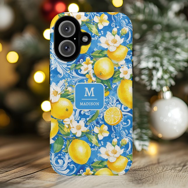 Coques Case-Mate iPhone Élégant citron agrumes Monogramme Nom personnalisé (Créateur téléchargé)