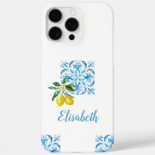 Coque iPhone 16 Pro Max Élégant citrons en tuiles bleues italiennes Posita