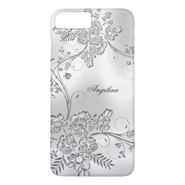 Coques Case-Mate iPhone Élégant Classe Argent Métal Floral Look (Dos)