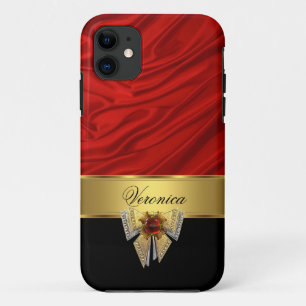Etui iPhone Case-Mate Élégant Classe Rouge Or Noir Soie Look