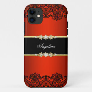 Coque Case-Mate Pour iPhone Élégant Classe Royal Rouge Dentelle Noir Or