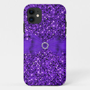 Coques Pour iPhone Élégant Classe Violet Argent Paillettes Look