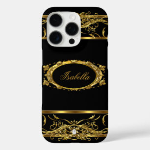 Coque iPhone 16 Pro Elégant Classy Gold Black Name bijou en diamant
