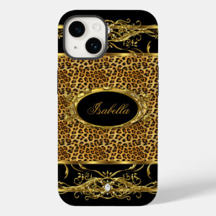 Coque Pour iPhone 14 Elégant Classy Gold Leopard Black
