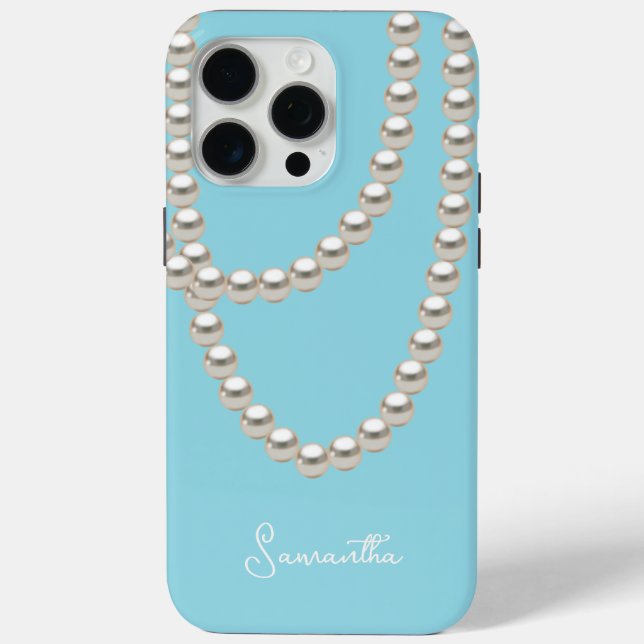 Coques Case-Mate iPhone Elégant collier Pearl bleu clair (Verso)