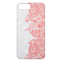 Elégant Corail-Rouge & Blanc Floral Paisley dentel