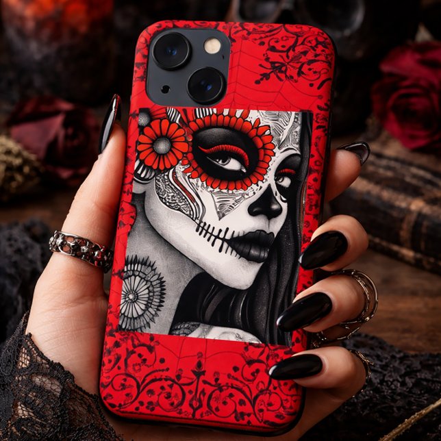 Coques Case-Mate iPhone Elégant crâne La Catrina - noir, blanc et rouge (Créateur téléchargé)