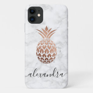Case-Mate iPhone Case Élégant cuivre rose or blanc marbre ananas