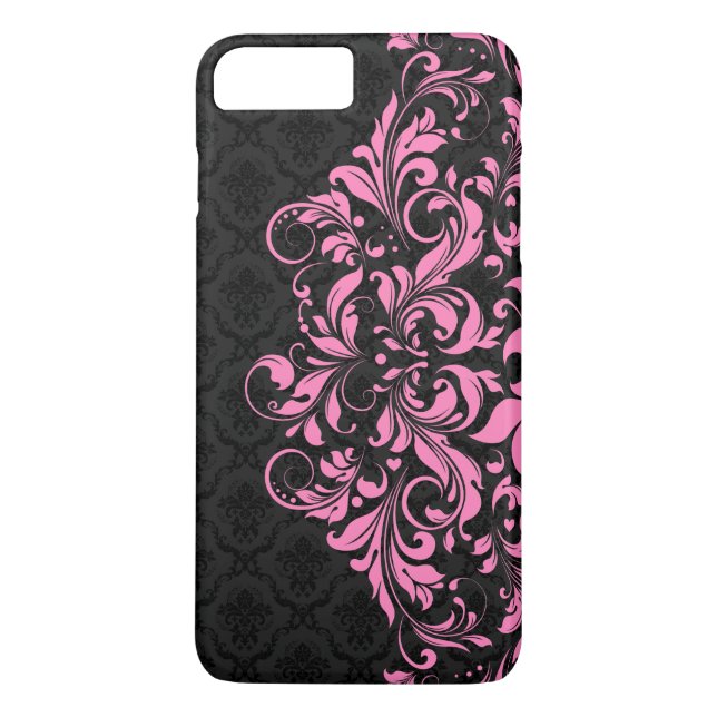 Coques Case-Mate iPhone Elégant Damas Noir & Dentelle Rose (Dos)