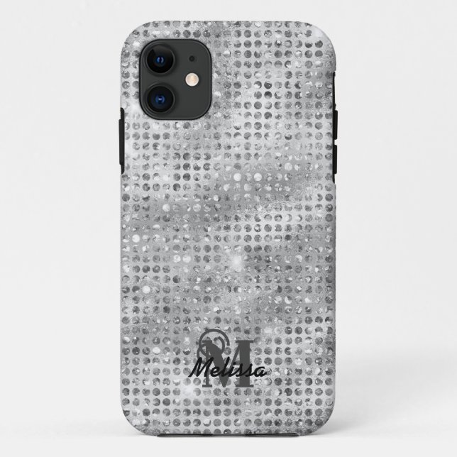 Coques Case-Mate iPhone Élégant diamant argenté Motif émaillé Monogramme (Dos)