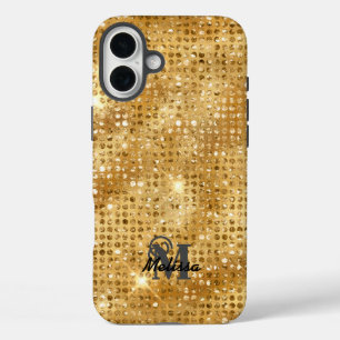 Coque Pour iPhone 16 Plus Élégant Diamant Or Monogramme Motif Vernis
