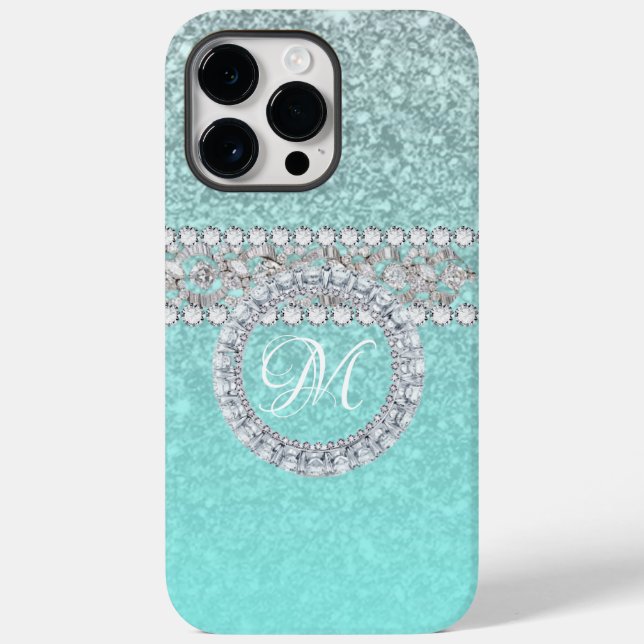 Coques Case-Mate iPhone Élégant diamant Personnalisé Monogramme sur Turquo (Verso)
