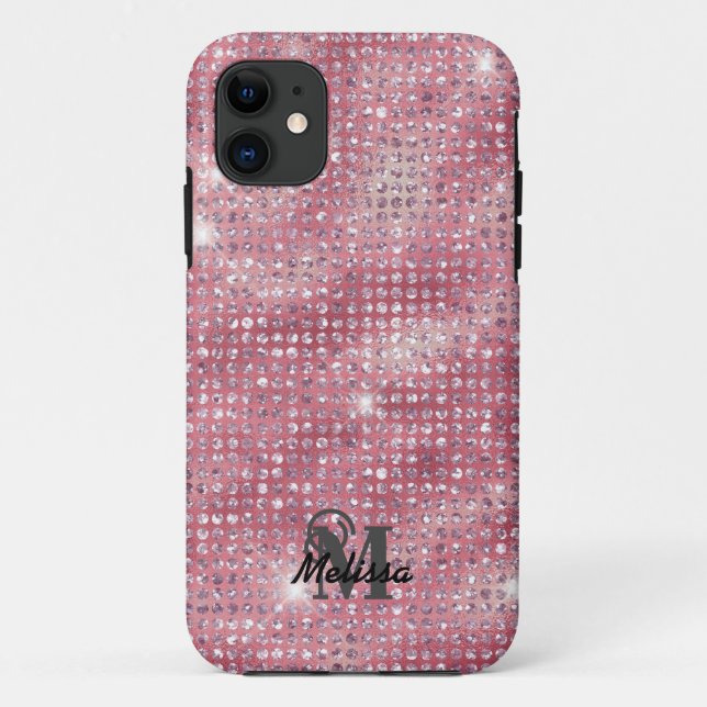 Coques Case-Mate iPhone Élégant Diamant Rose Motif Éclairé Nom (Dos)