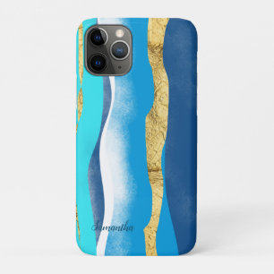 Case-Mate iPhone Case Elégant élégant Ocean Waves Blue Gold Aquarelle