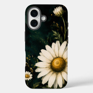Coque Pour iPhone 16 Élégant Émeraude Foncé Daisy Floral Or