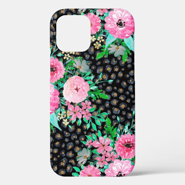 Coques Case-Mate iPhone Elégant Empreinte de léopard et rose floral noir d (Verso)
