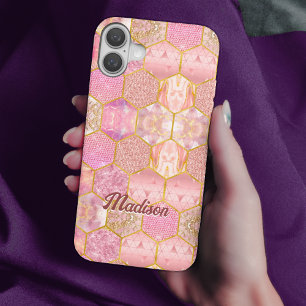 Coque Pour iPhone 16 Elégant faux Parties scintillant rose or géométriq