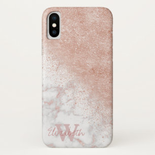 Coques Pour iPhone Élégant faux rose en or confetti image en marbre