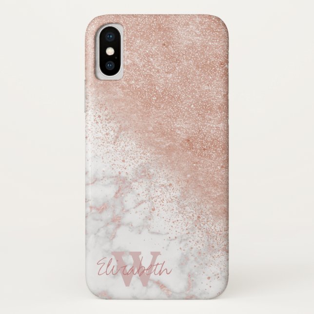 Coques Case-Mate iPhone Élégant faux rose en or confetti image en marbre b (Dos)