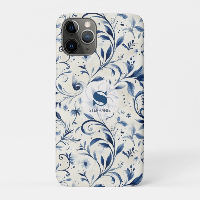 Coques Case-Mate iPhone Élégant Feuilles Blue Paisley - Arrière - plan bla (Dos)
