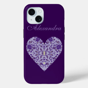 Coque Case-Mate iPhone Elégant Fleur Purple Damask Coeur
