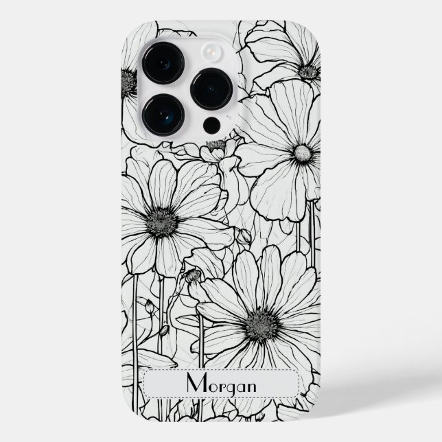 Coques Case-Mate iPhone Élégant Fleur sauvage blanc et noir (Verso)