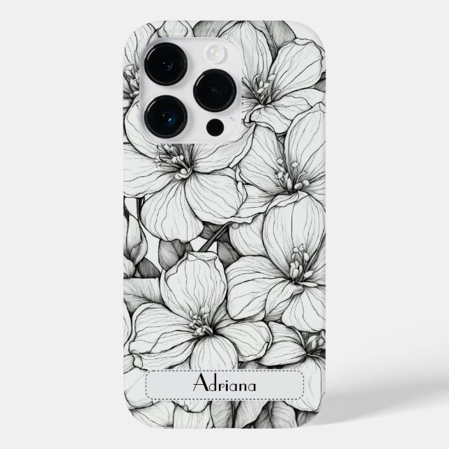 Coques Case-Mate iPhone Élégant Fleur sauvage blanc et noir Coque-Mate (Verso)