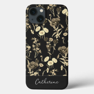 Case-Mate iPhone Case Élégant Fleur sauvage chic beige nom sur noir