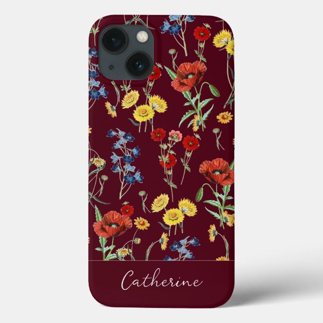 Coques Case-Mate iPhone Élégant Fleur sauvage moderne nom Bourgogne (Verso)