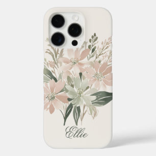 Coque iPhone 16 Pro Élégant floral aquarelle vert et rose tendre