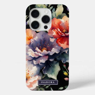 Coque Case-Mate iPhone Élégant floral foncé dramatique sur monogramme noi