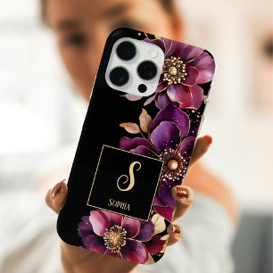 Coque Case-Mate iPhone Élégant Floral Monogramme Noir