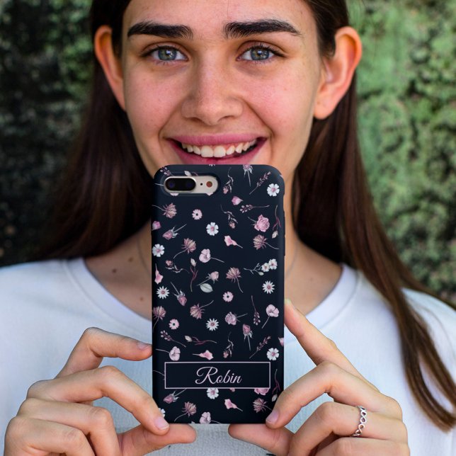 Coques Case-Mate iPhone Élégant floral noir personnalisé (Créateur téléchargé)