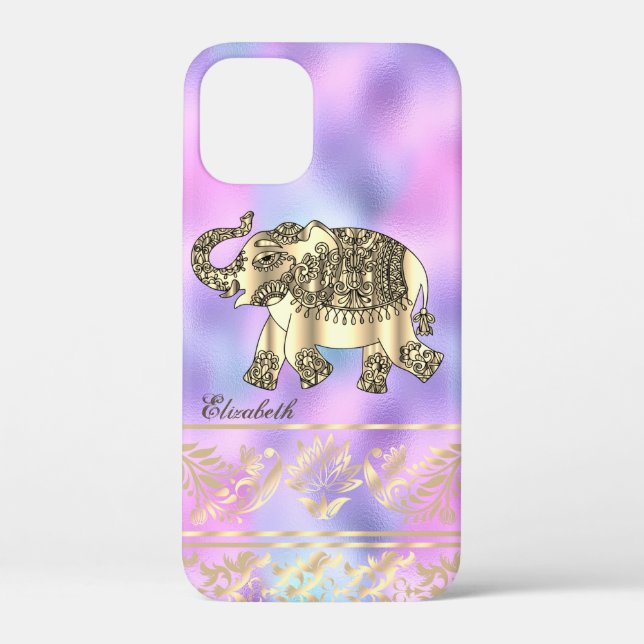 Coques Case-Mate iPhone Élégant floral or,éléphant,holographique (Verso)