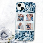 Coque Case-Mate iPhone Élégant floral Vintage bleu 4 photos<br><div class="desc">Cet élégant design présente un modèle carré à quatre photos avec des bordures blanches sur un motif arrière - plan d'inspiration vintage monochrome d'inspiration bleue aux feuilles et aux fleurs complexes.</div>