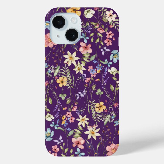 Coques Case-Mate iPhone Élégant floral violet personnalisé  (Verso)