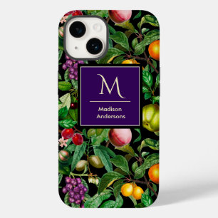 Coque Case-Mate iPhone Elégant fruits tropicaux noir motif monogramme