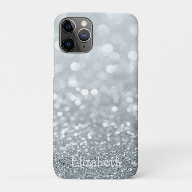 Coques Case-Mate iPhone Elegant Girly Silver Glittery Bokeh - Personnalisé (Dos)