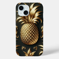 Élégant Glamour Noir et Or Tropical Pineapple