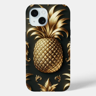 Coque Case-Mate iPhone Élégant Glamour Noir et Or Tropical Pineapple