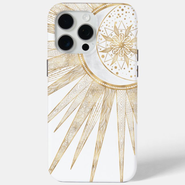 Coques Case-Mate iPhone Elegant Gold Doodles Sun Moon Mandala Design (Verso)