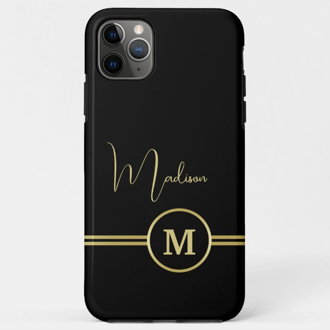 Coques Case-Mate iPhone Elegant Gold Signature Monogram on Black (Dos)