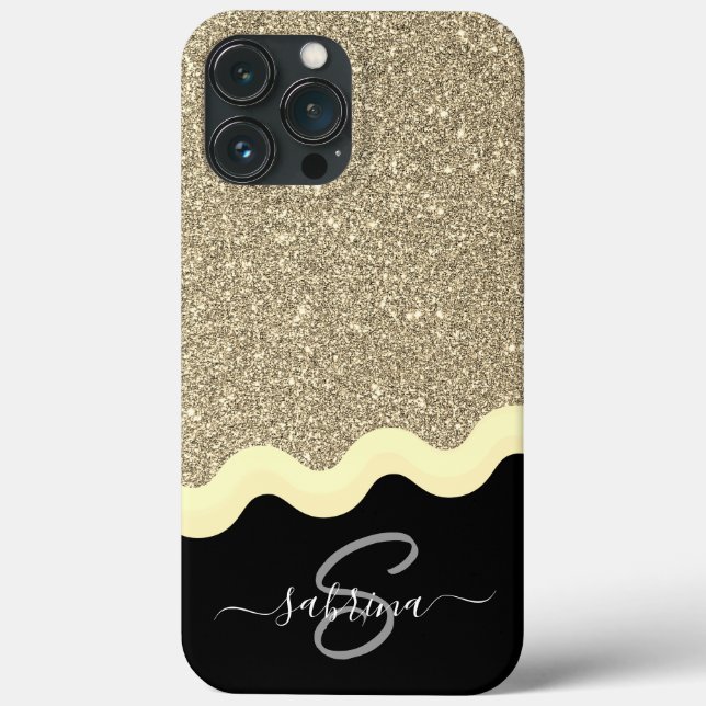 Coques Case-Mate iPhone Elegant Gold Wave Parties scintillant Monogramme N (Verso)