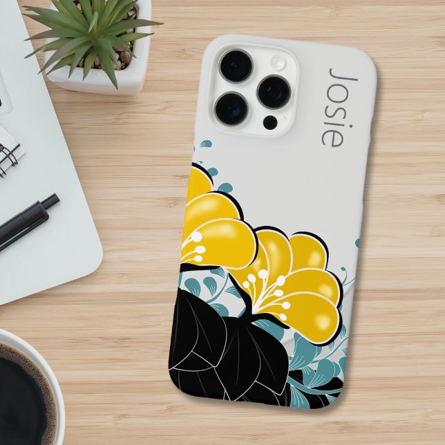 Coques Case-Mate iPhone Elegant Golden Camellias Ajouter un nom (Créateur téléchargé)