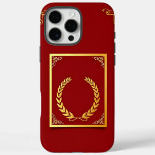 Coque iPhone 16 Pro Max Elégant Golden Laurel dans cadre rectangulaire