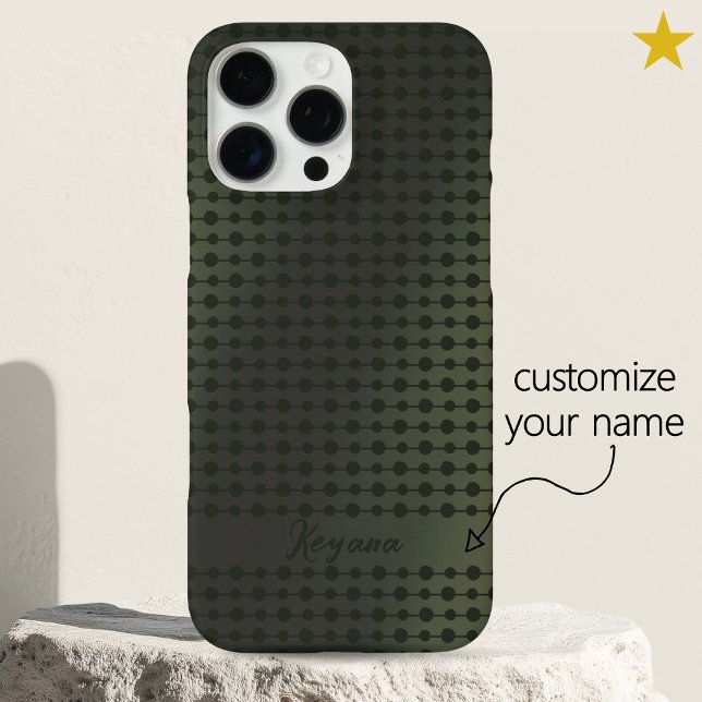 Coques Case-Mate iPhone Elegant Green Metal Dots Line Pattern Custom Name (Créateur téléchargé)
